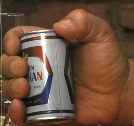 André the Giant hand with beer can for scale