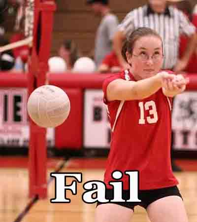 girl misses volloy ball with text fail